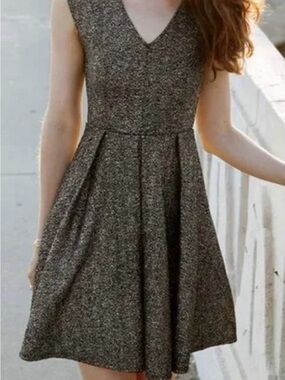 Sleeveless V-Neck A-Line Dress in Metallic Rose Gold